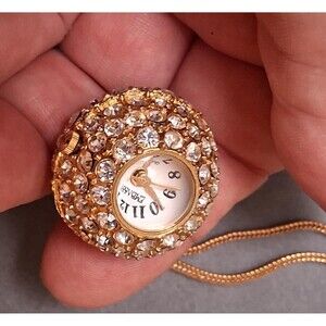 Vintage Rhinestone Ball Watch Necklace Embassy Quartz